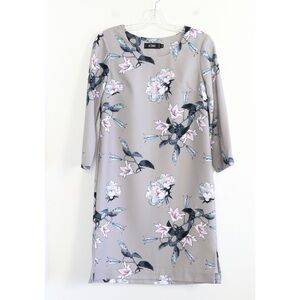 Nordstrom Icone gray dress floral print straight shift cocktail party wedding S